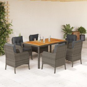 Set comedor jardín 7 pzas y cojines ratán sintético gris Set comedor jardín 7 pzas y cojines ratán sintético gris