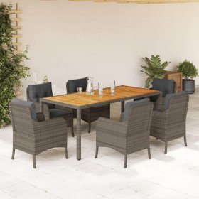 Set comedor jardín 7 pzas y cojines ratán sintético gris