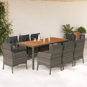 Set comedor jardín 9 pzas y cojines ratán sintético gris en Conjuntos de jardín | Comprar online en Foro24