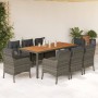 Set comedor jardín 9 pzas y cojines ratán sintético gris