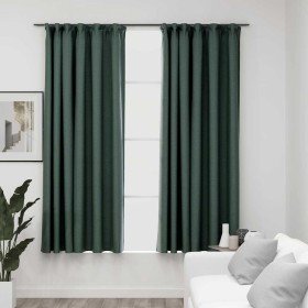 Cortinas opacas con ganchos look de lino 2 pzas verde 140x175cm Cortinas opacas con ganchos look de lino 2 pzas verde 140x175cm