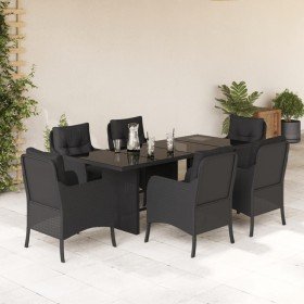Set de comedor de jardín 7 pzas y cojines ratán sintético negro en Conjuntos de jardín | Comprar online en Foro24