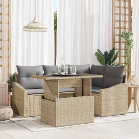 Conjunto de sofá de jardín con cojín 5 pcs beige y gris claro