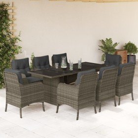 Set comedor jardín 9 pzas y cojines ratán sintético gris Set comedor jardín 9 pzas y cojines ratán sintético gris