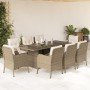 Set comedor de jardín 9 pzas con cojines ratán sintético beige