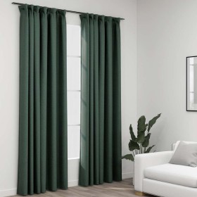 Cortinas opacas con ganchos look de lino 2 pzas verde 140x225cm
