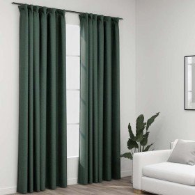 Cortinas opacas con ganchos look de lino 2 pzas verde 140x225cm Cortinas opacas con ganchos look de lino 2 pzas verde 140x225cm
