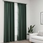 Cortinas opacas con ganchos look de lino 2 pzas verde 140x225cm