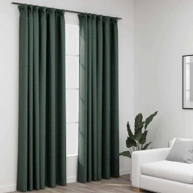Cortinas opacas con ganchos look de lino 2 pzas verde 140x245cm Cortinas opacas con ganchos look de lino 2 pzas verde 140x245cm