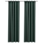 Cortinas opacas con ganchos look de lino 2 pzas verde 140x245cm