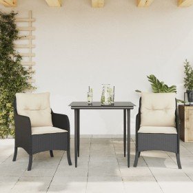 Set comedor de jardín 3 pzas con cojines ratán sintético negro Set comedor de jardín 3 pzas con cojines ratán sintético negro