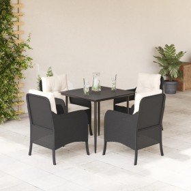 Set de muebles jardín 5 pzas con cojines ratán sintético negro Set de muebles jardín 5 pzas con cojines ratán sintético negro
