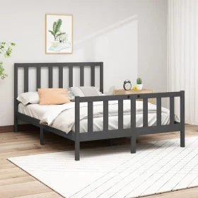 Solid gray pine wood bed frame 150x200 cm by vidaXL, Beds and slatted bases - Ref: Foro24-3106710, Price: 156,83 €, Discount: %