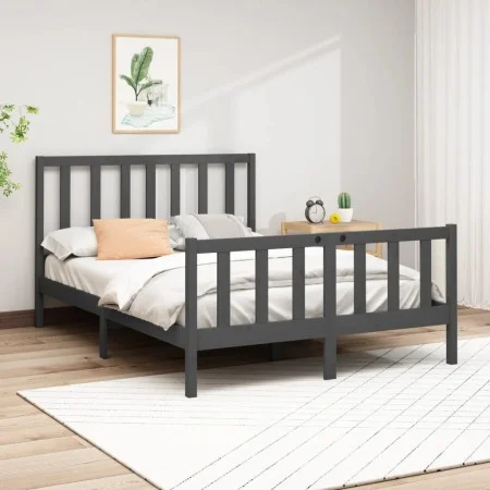 Estructura de cama madera maciza de pino gris 150x200 cm de vidaXL, Camas y somieres - Ref: Foro24-3106710, Precio: 148,20 €,...