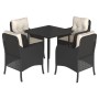 Set de muebles jardín 5 pzas con cojines ratán sintético negro