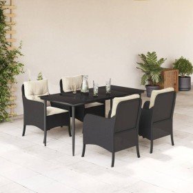 Set de muebles jardín 5 pzas con cojines ratán sintético negro