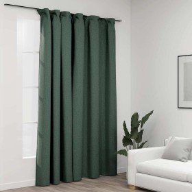 Cortina opaca con ganchos look de lino verde 290x245 cm Cortina opaca con ganchos look de lino verde 290x245 cm