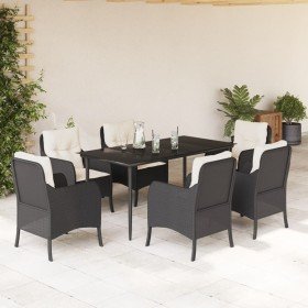 Set de comedor de jardín 7 pzas y cojines ratán sintético negro en Conjuntos de jardín | Comprar online en Foro24