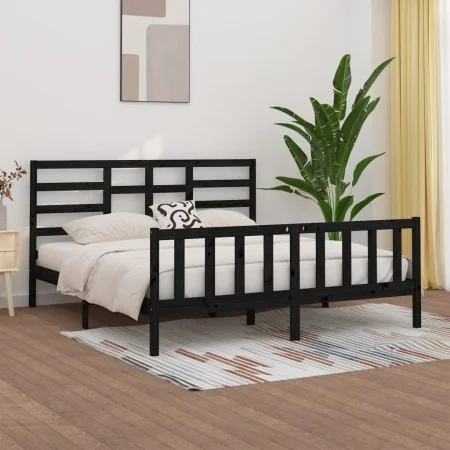 Solid black pine wood bed frame 200x200 cm by vidaXL, Beds and slatted bases - Ref: Foro24-3107637, Price: 203,32 €, Discount: %