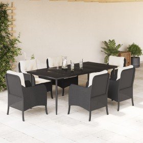 Set de comedor de jardín 7 pzas y cojines ratán sintético negro