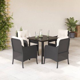 Set de muebles jardín 5 pzas con cojines ratán sintético negro