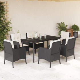 Set de comedor de jardín 7 pzas y cojines ratán sintético negro en Conjuntos de jardín | Comprar online en Foro24