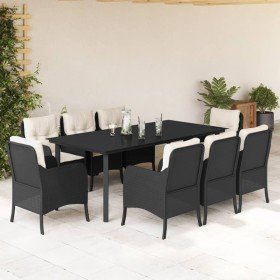 Set de comedor de jardín 9 pzas y cojines ratán sintético negro