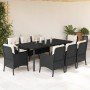 Set de comedor de jardín 9 pzas y cojines ratán sintético negro