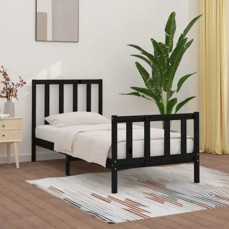 Schwarzer Massivholzbettrahmen 100x200 cm von vidaXL, Betten und Lattenroste - Ref: Foro24-3106827, Preis: 127,81 €, Rabatt: %