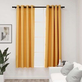 Cortinas opacas con ojales look lino 2 pzas amarillo 140x175 cm Cortinas opacas con ojales look lino 2 pzas amarillo 140x175 cm