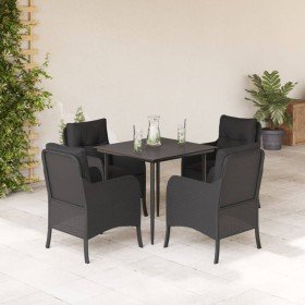 Set de muebles jardín 5 pzas con cojines ratán sintético negro en Conjuntos de jardín | Comprar online en Foro24