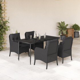 Set de muebles jardín 5 pzas con cojines ratán sintético negro Set de muebles jardín 5 pzas con cojines ratán sintético negro