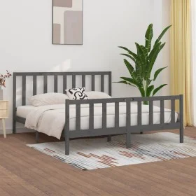 Gray solid wood bed frame 200x200 cm by vidaXL, Beds and slatted bases - Ref: Foro24-3106855, Price: 164,15 €, Discount: %