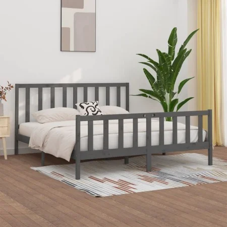 Estructura de cama de madera maciza gris 200x200 cm de vidaXL, Camas y somieres - Ref: Foro24-3106855, Precio: 164,14 €, Desc...