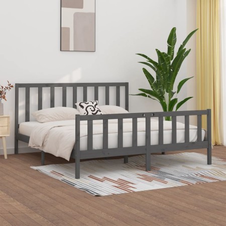 Gray solid wood bed frame 200x200 cm by vidaXL, Beds and slatted bases - Ref: Foro24-3106855, Price: 166,25 €, Discount: %