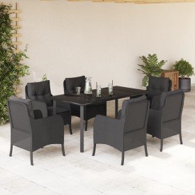 Set de comedor de jardín 7 pzas y cojines ratán sintético negro Set de comedor de jardín 7 pzas y cojines ratán sintético negro