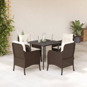 Set comedor de jardín 5 piezas y cojines ratán sintético marrón Set comedor de jardín 5 piezas y cojines ratán sintético marrón
