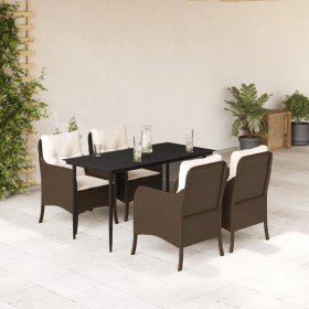 Set comedor de jardín 5 piezas y cojines ratán sintético marrón