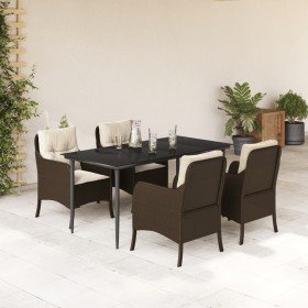 Set comedor de jardín 5 piezas y cojines ratán sintético marrón