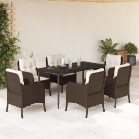 Set comedor de jardín 7 pzas con cojines ratán sintético marrón en Conjuntos de jardín | Comprar online en Foro24