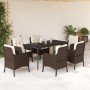 Set comedor de jardín 7 pzas con cojines ratán sintético marrón
