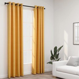 Cortinas opacas con ojales look lino 2 pzas amarillo 140x245 cm Cortinas opacas con ojales look lino 2 pzas amarillo 140x245 cm