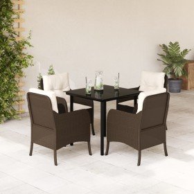 Set comedor de jardín 5 piezas y cojines ratán sintético marrón en Conjuntos de jardín | Comprar online en Foro24