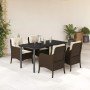 Set comedor de jardín 5 piezas y cojines ratán sintético marrón