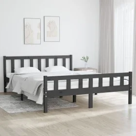 Gray solid wood bed frame King Size 150x200 cm by vidaXL, Beds and slatted bases - Ref: Foro24-810686, Price: 130,61 €, Disco...