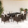 Set comedor de jardín 7 pzas con cojines ratán sintético marrón