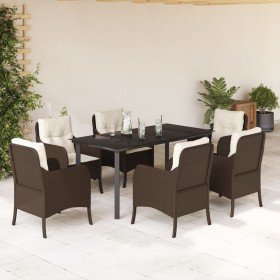 Set comedor de jardín 7 pzas con cojines ratán sintético marrón en Conjuntos de jardín | Comprar online en Foro24