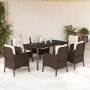 Set comedor de jardín 7 pzas con cojines ratán sintético marrón