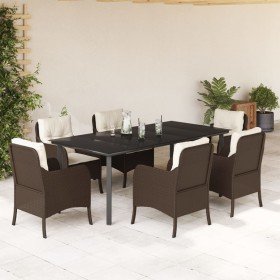 Set comedor de jardín 7 pzas con cojines ratán sintético marrón Set comedor de jardín 7 pzas con cojines ratán sintético marrón