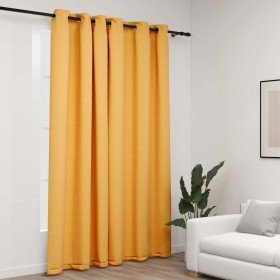 Cortina opaca con ojales look de lino amarillo 290x245 cm Cortina opaca con ojales look de lino amarillo 290x245 cm